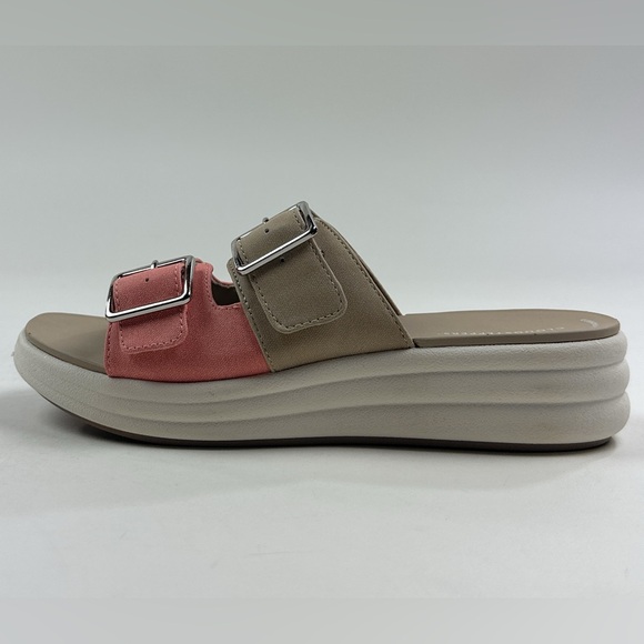Clarks Cloudsteppers Drift Buckle Peach Canvas Womens 9.5 Wedge Sandals 26177850 - Picture 6 of 9